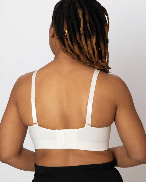Blush / Implants & molded cup bra contour chest with adjustable straps on implant reconstruction model back view
