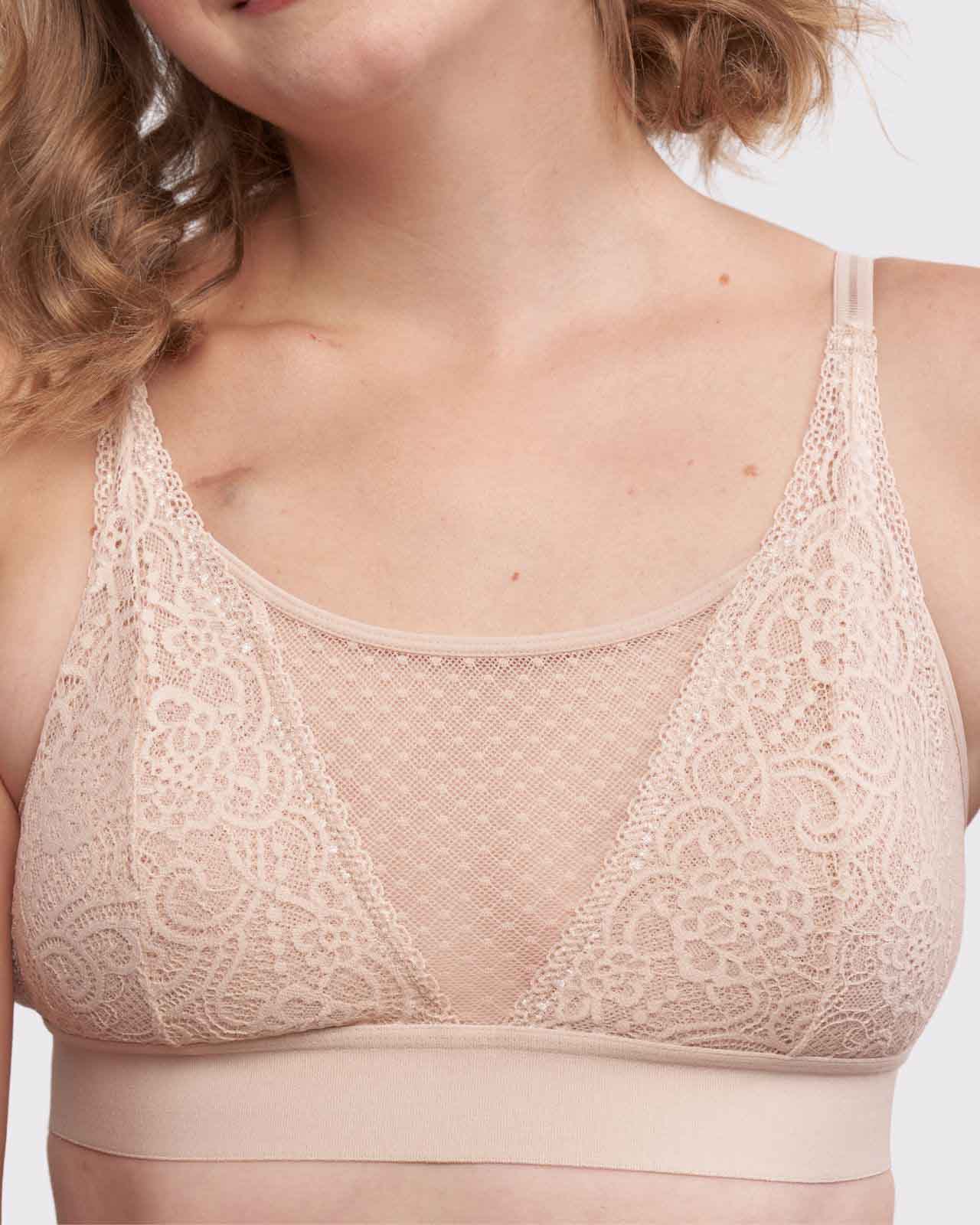 Anaono Women's Maggie Sexy Post-mastectomy Lace Bralette Champagne - Medium  : Target
