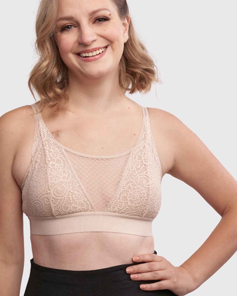 F/B Close Lace Accent Softcup Mastectomy Bra Nude at
