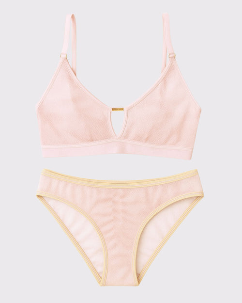 Blush & Victoria Mesh Keyhole Bralette with the matching Mesh keyhole brief flat lay image