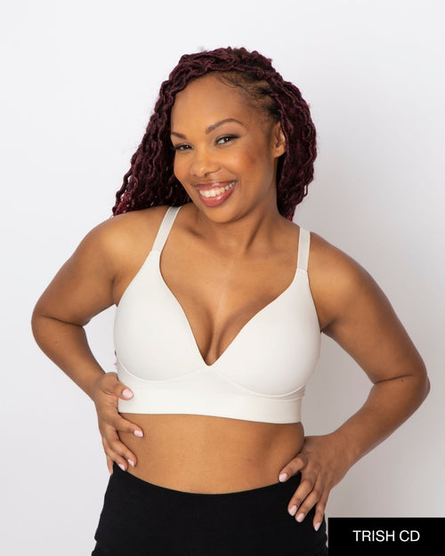 Ivory / Au Natural & molded cup bra contour chest with adjustable straps on au natural model front view