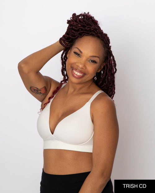 Ivory / Au Natural & molded cup bra contour chest with adjustable straps on au natural model front view 2