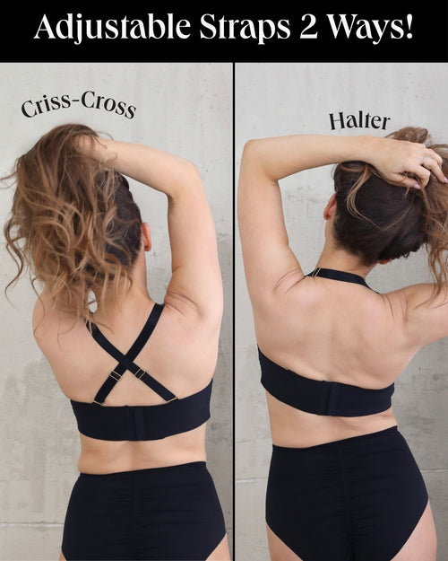 Black / Mastectomy & Front view of the Lexi full coverage scoop neck bra in black, showing the smooth neckline and wide, comfortable straps