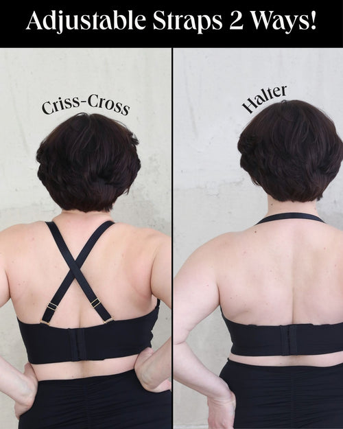Black / Mastectomy & Front view of the Lexi full coverage scoop neck bra in black, showing the smooth neckline and wide, comfortable straps close up
