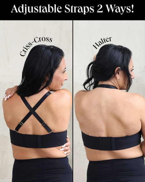 Black / Mastectomy & Front view of the Lexi full coverage scoop neck bra in black, showing the smooth neckline and wide, comfortable straps
