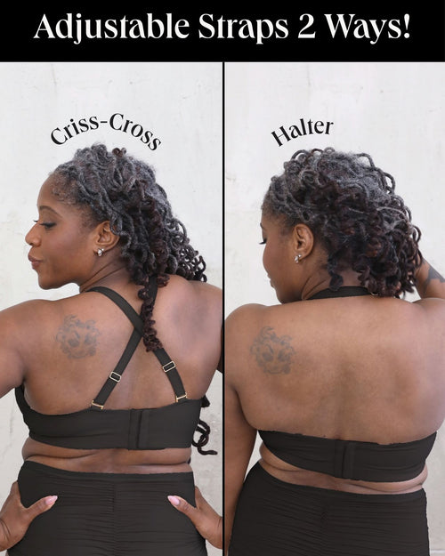 Black / Mastectomy & Front view of the Lexi full coverage scoop neck bra in black, showing the smooth neckline and wide, comfortable straps