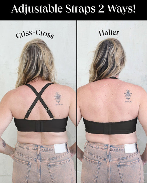 Black / Mastectomy & Front view of the Lexi full coverage scoop neck bra in black, showing the smooth neckline and wide, comfortable straps