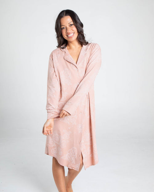 Blossom & front view of the floral pink pajama set nightgown