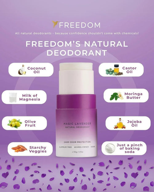 Lavender & freedom deodorant unscented smell, to help you stay fresh and clean all day long.