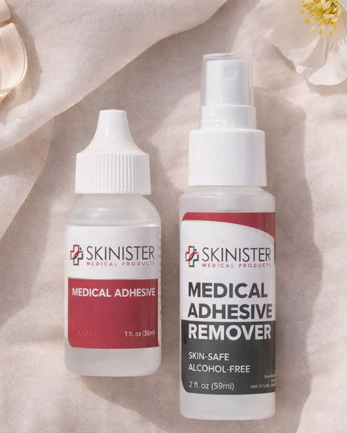 Clear & skinister adhesive and remover bundle kit flat lay image