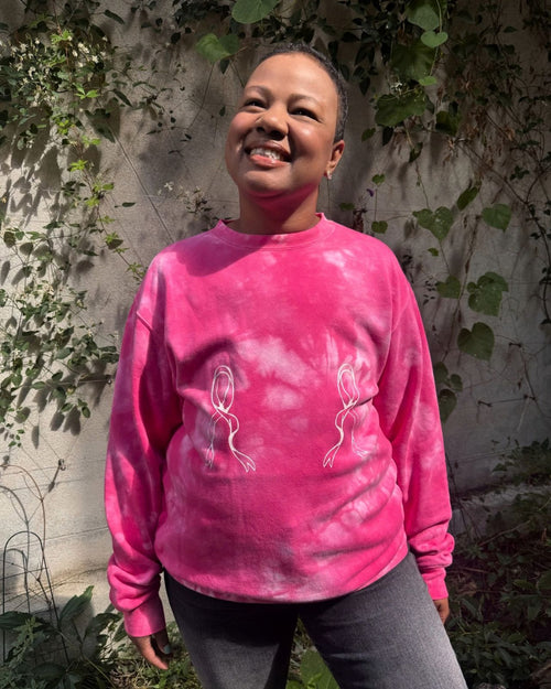 Pink & pink with a purpose crewneck to support breast cancer action month, with 20% getting donated back to fund metastatic breast cancer research