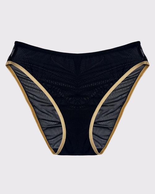 Black & keyhole mesh brief flay lay front view